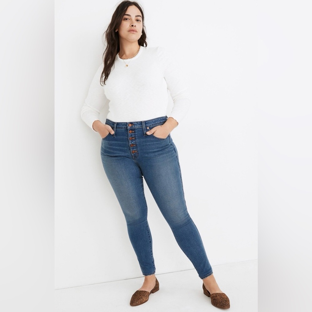 Madewell 10” High Rise Skinny Jeans Button Fly Raw Hem Size 32